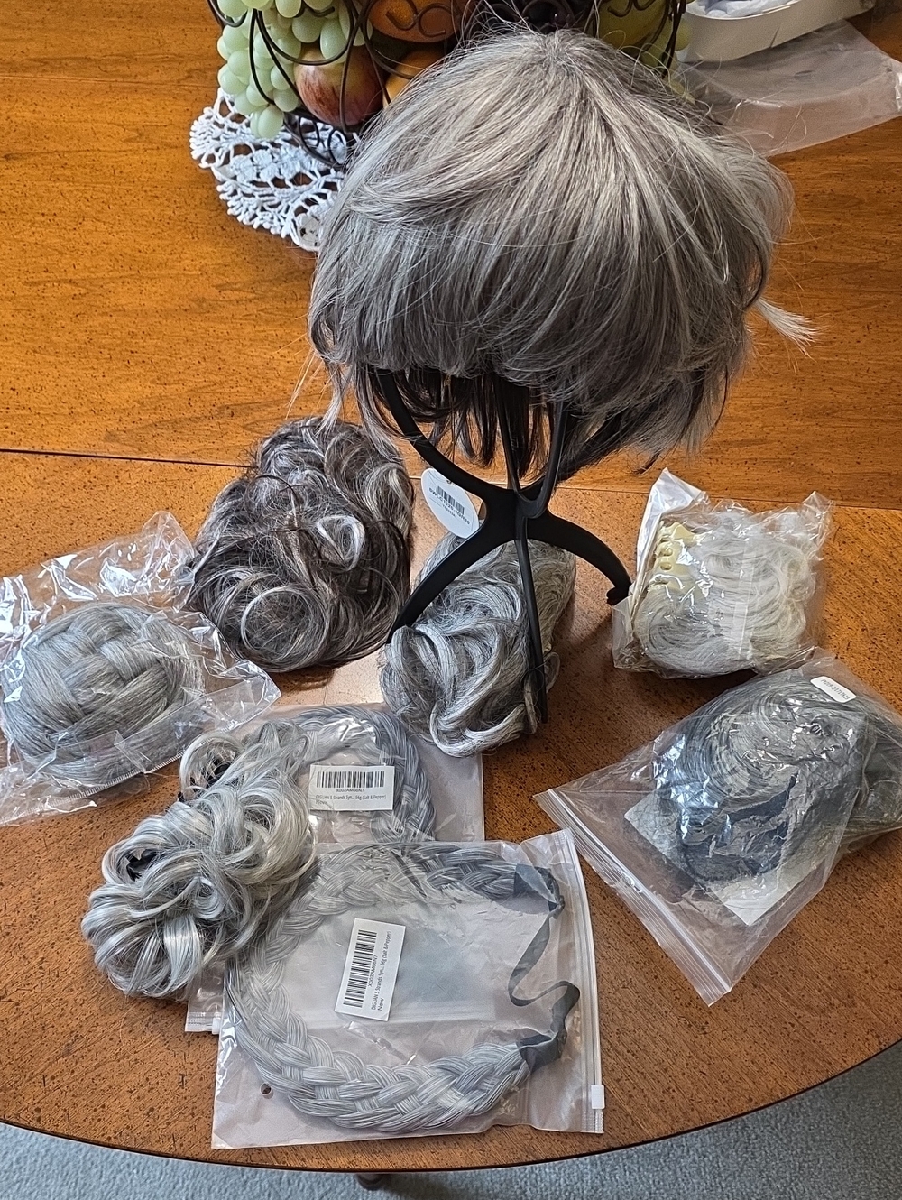 Silver Gray Synthetic Women's Wig with Multiple Gray Tone Hairpieces